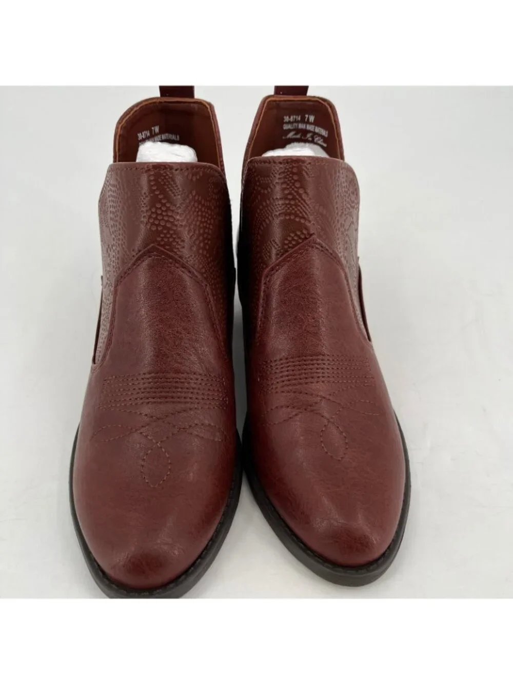 Easy Street Legend Western Ankle Boots Brown Size 7W Faux Leather Block Heel